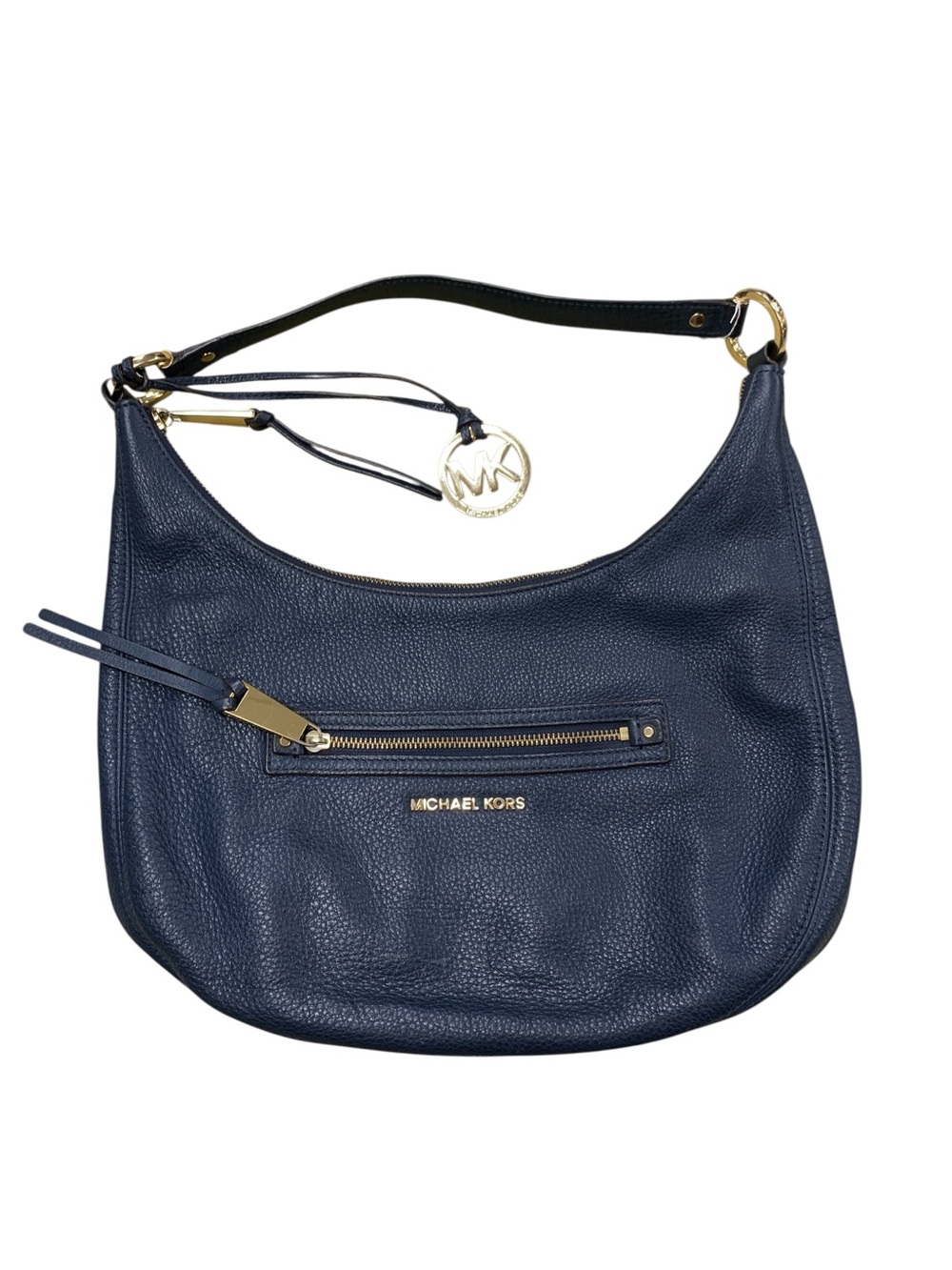 Michael Kors Navy Pebbled Leather Hobo with Gold Hardware